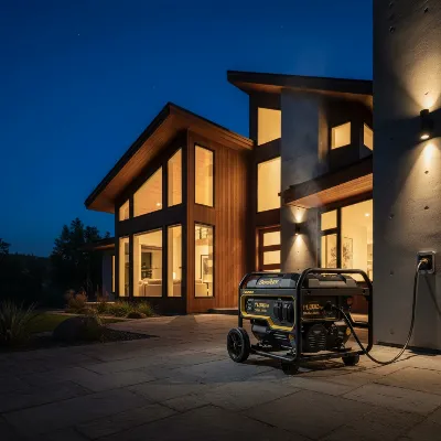 DuroMax 11,000W Dual-Fuel Inverter Generator providing reliable backup power to a modern home during an outage.