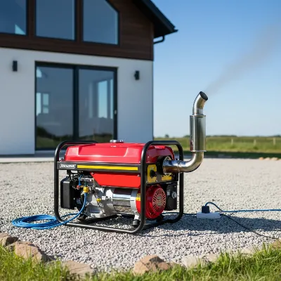 A new portable generator running safely outdoors on a level surface, away from a house.