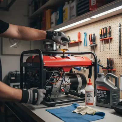A person performing maintenance on a portable generator with tools, emphasizing the essential steps of winterization.